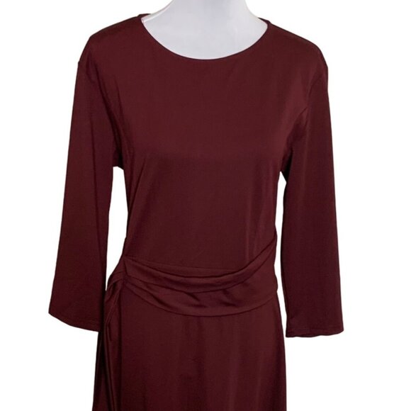 Fentar Empire Waist Drape Tie Dress Plus Sz 2XL Maroon Midi Flattering 3/4 Sleev - Picture 4 of 14
